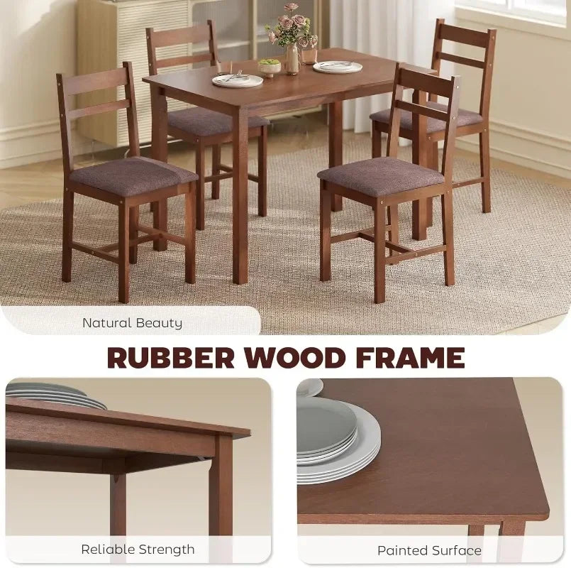 5-Piece Solid Wood Dining Set For 4 Farmhouse Kitchen