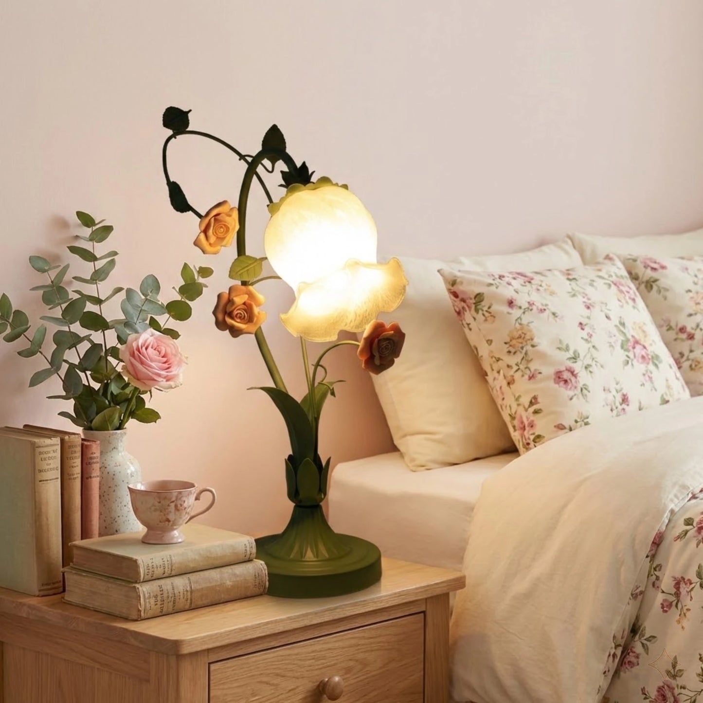 Bymaocar Ceramic Rose Desk Lamp With Glass Shade For Home