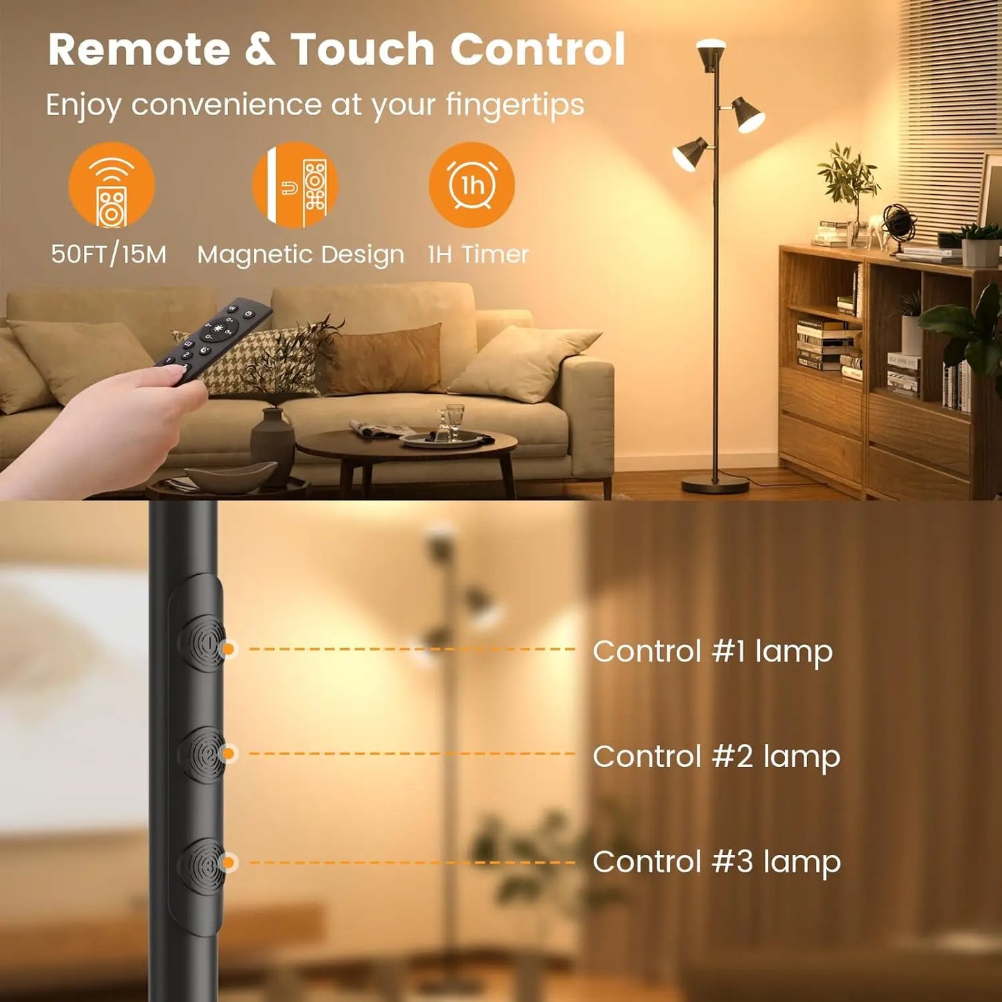 LED Tree Floor Lamp Dimmable With Remote And Touch Control