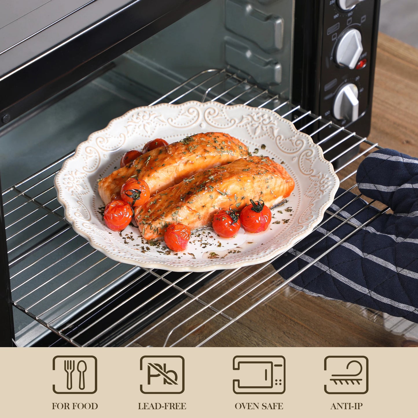MALACASA Relief Stoneware Dinnerware Set For Everyday Use