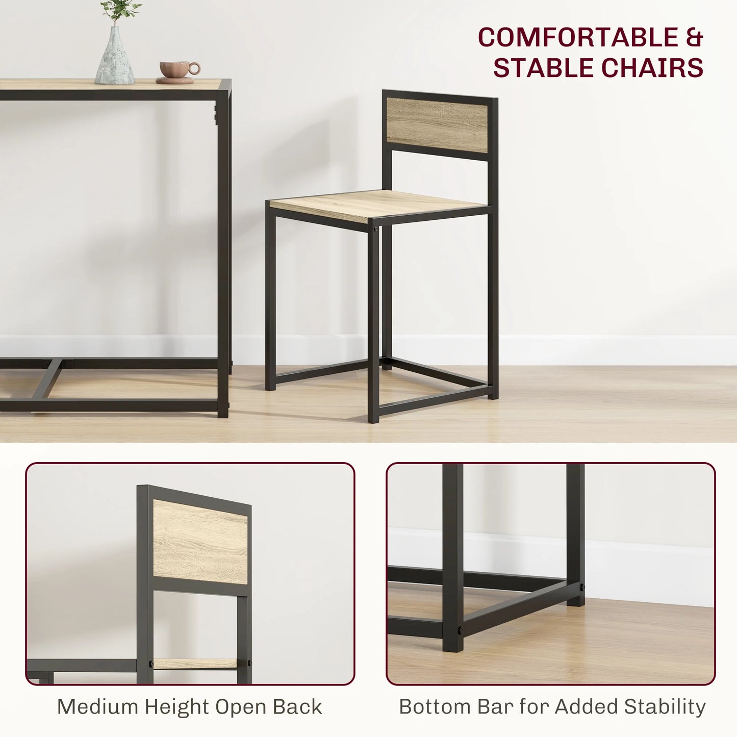 HOMCOM Industrial 3 Piece Dining Set For Small Spaces