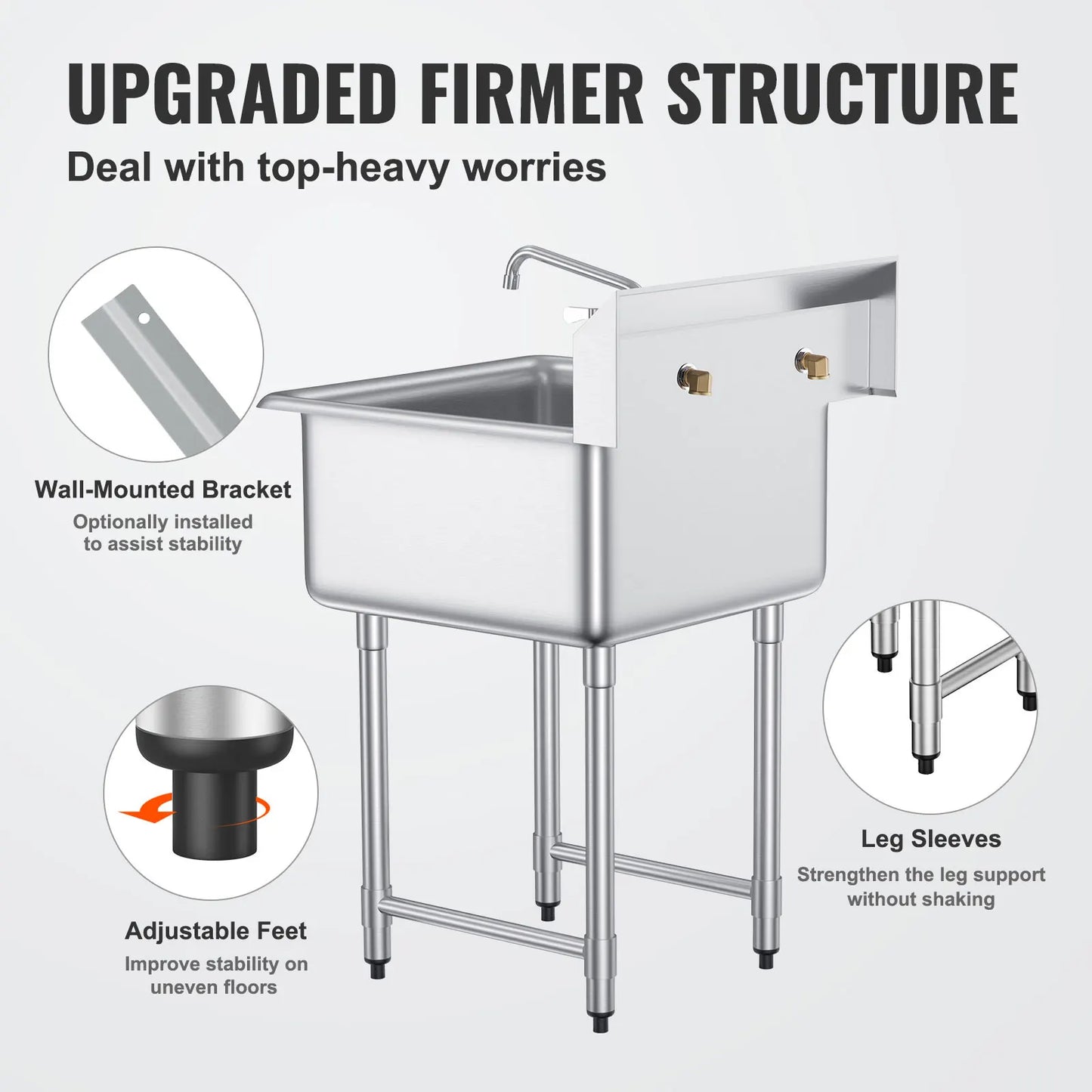 Stainless Steel Kitchen Prep And Utility Sink One Compartment Commercial