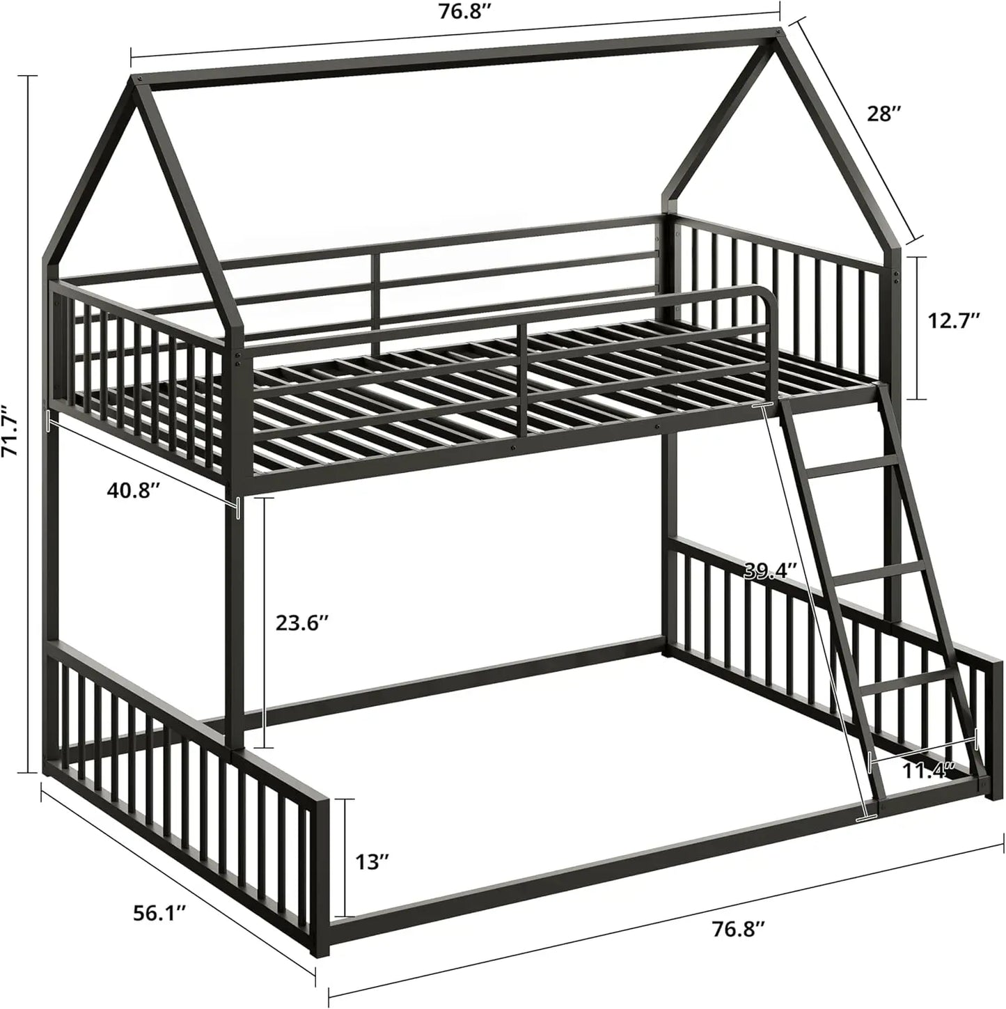 LIKIMIO Twin Over Full Bunk Bed Featuring Metal Slats