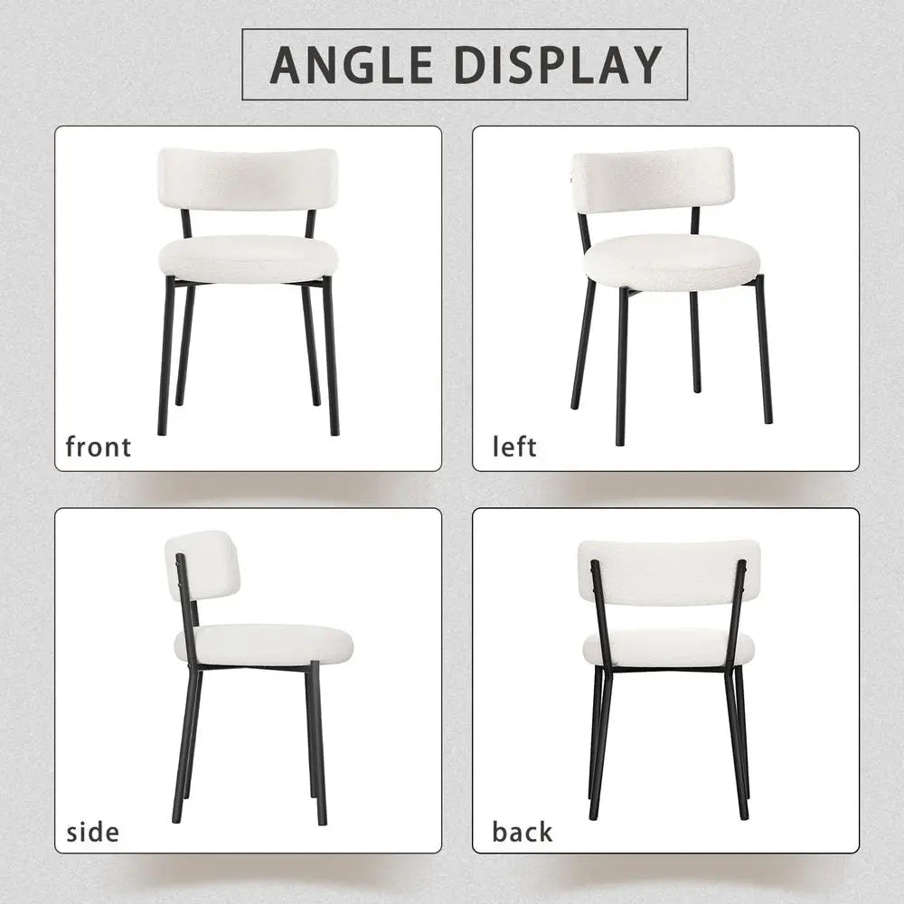 Round Glass Dining Table Set With Boucle Upholstered Chairs 5 Piece
