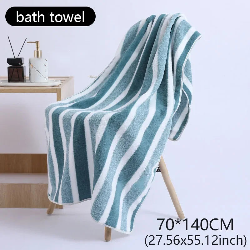 SHFY Coral Velvet Stripe Towel Set Absorbent Bath Hair Towels