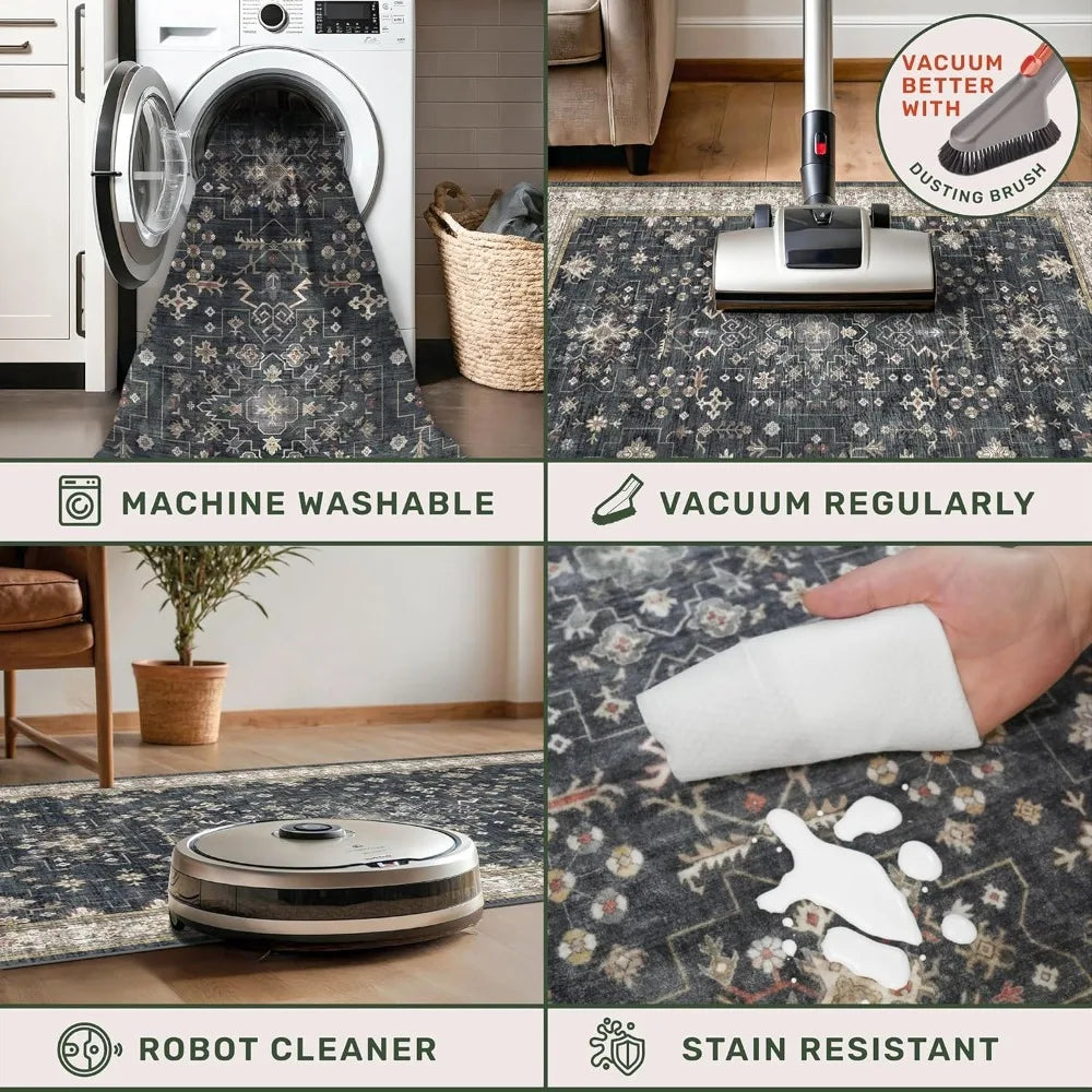 Washable Entry Rug With Non Slip Rubber Backing For Entryways