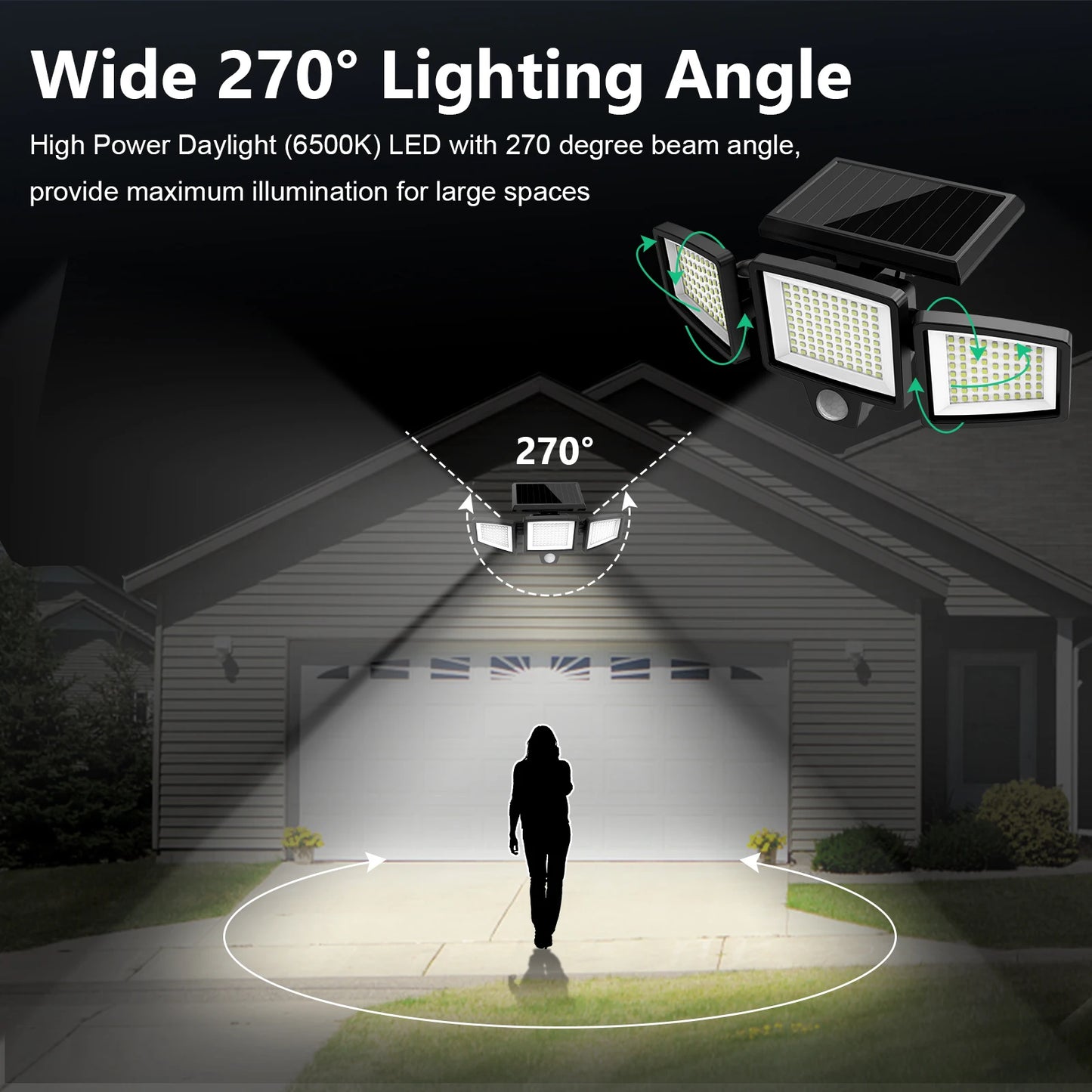 SZRSTH 3 Head Solar Outdoor Motion Sensor Security Light