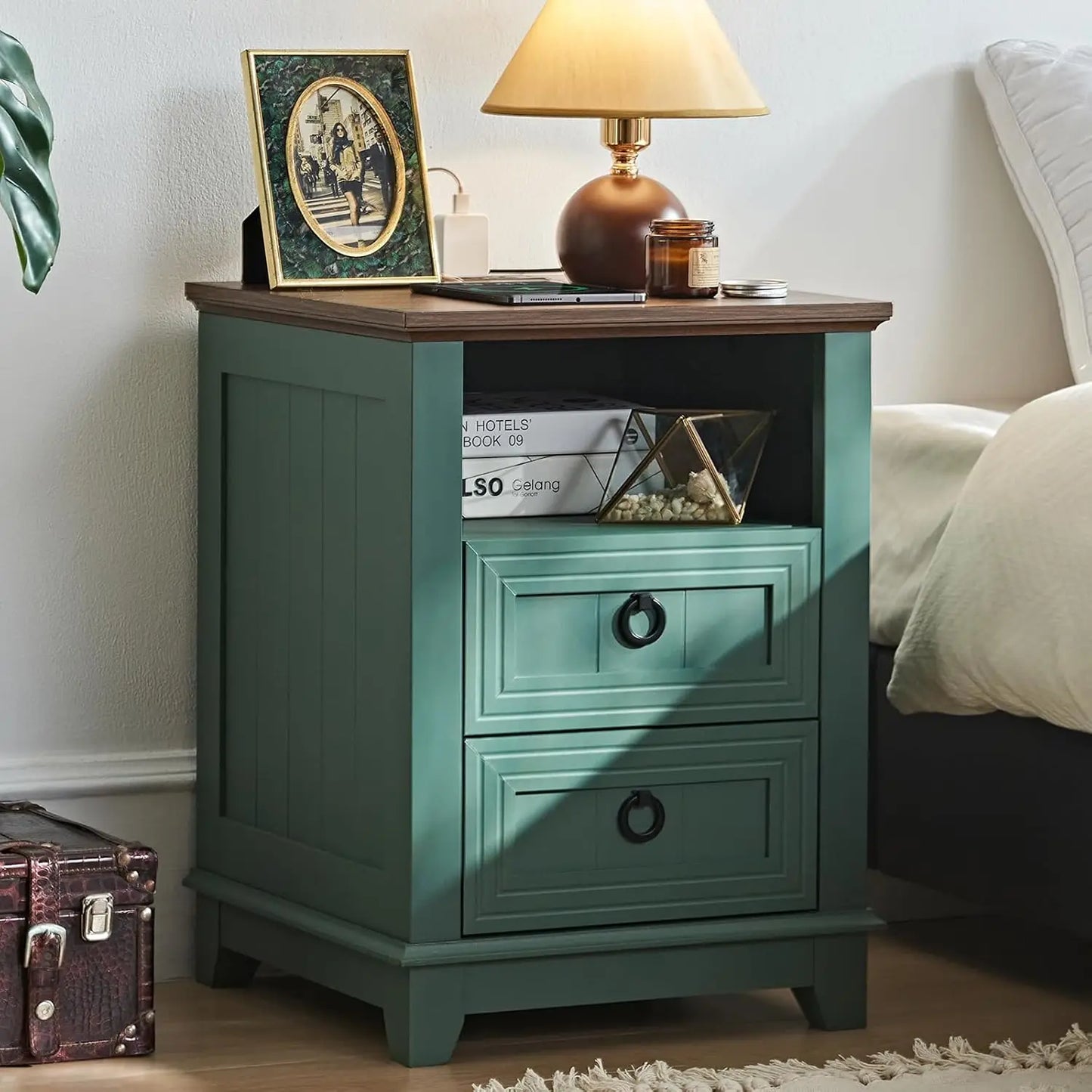 Farmhouse Night Stands Set 2 With Charging Station And Drawers
