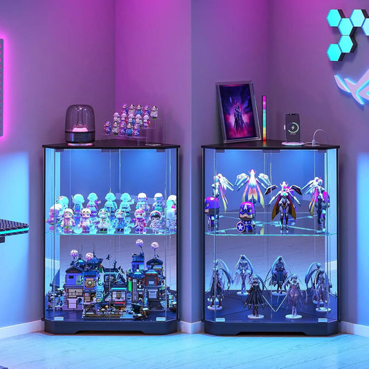 ZHILU Corner Cabinet With Glass Doors And LED Charging Station