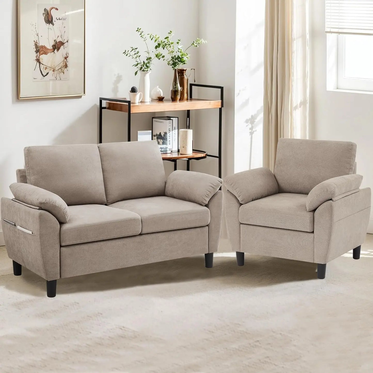 Two-Piece Linen Sectional Loveseat And Chair Set For Living Room