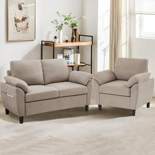 Two-Piece Linen Sectional Loveseat And Chair Set For Living Room