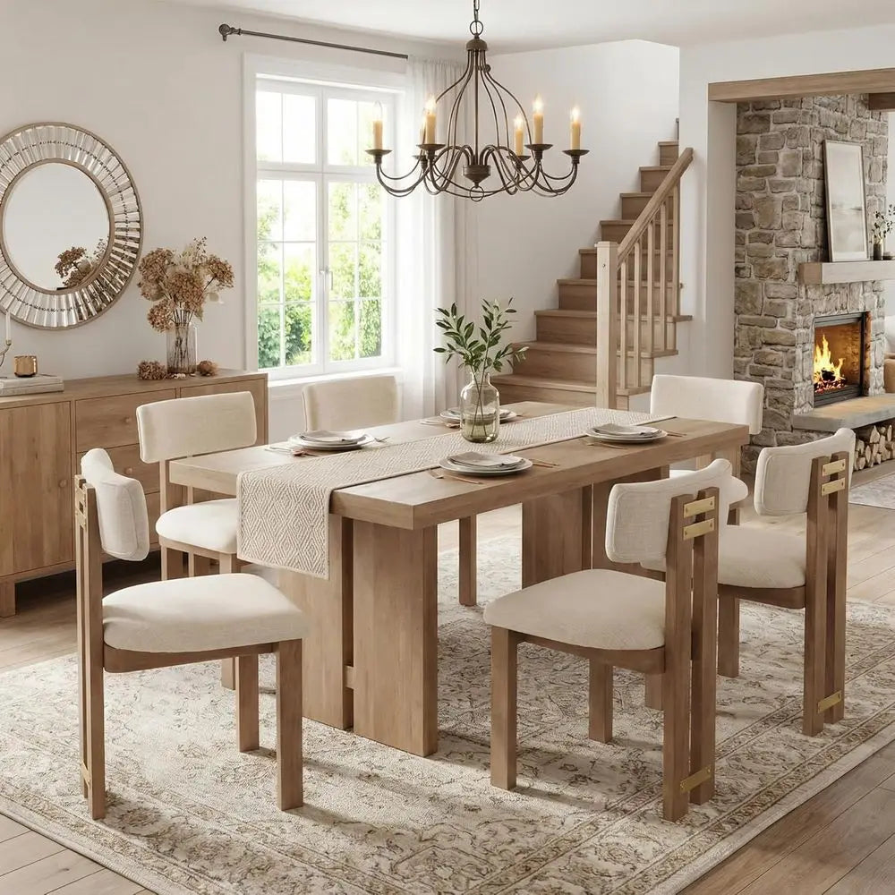 Fabric Upholstered Dining Chairs Set Of 6 With Curved Backs