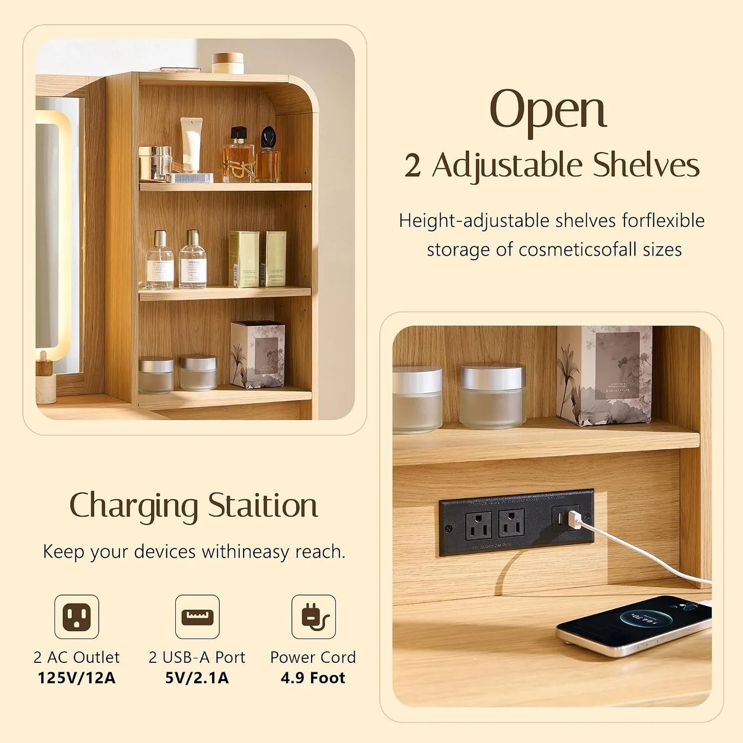 Modern Makeup Vanity With LED Mirror And Five Drawers