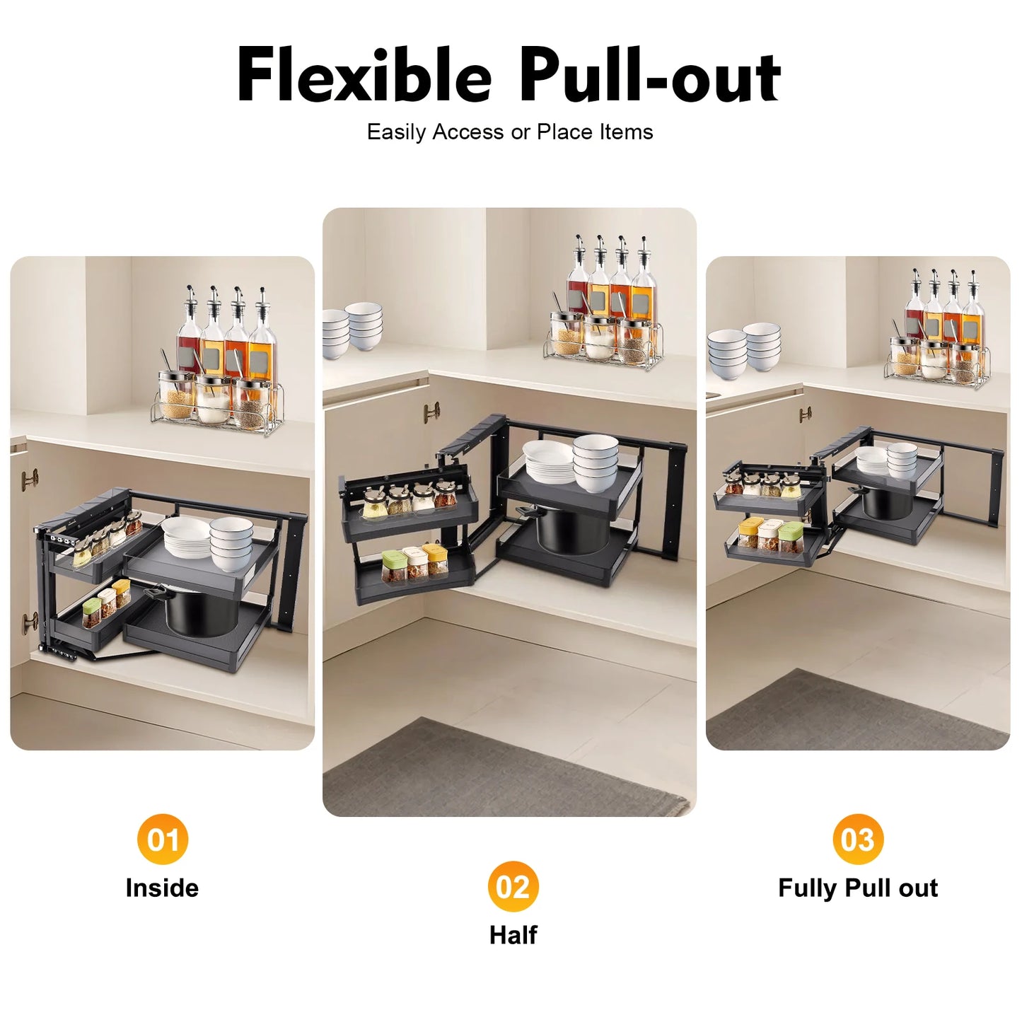 Bymaocar Blind Corner Cabinet Pull-Out Organizer, 2-Tier Swing Tray