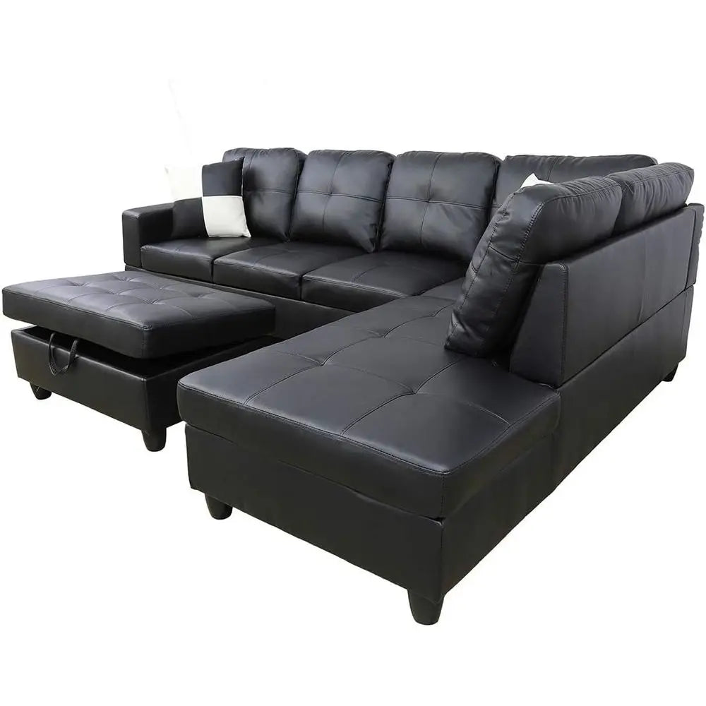 3-Piece L-Shape Sofa Set With Ottoman And Pillows