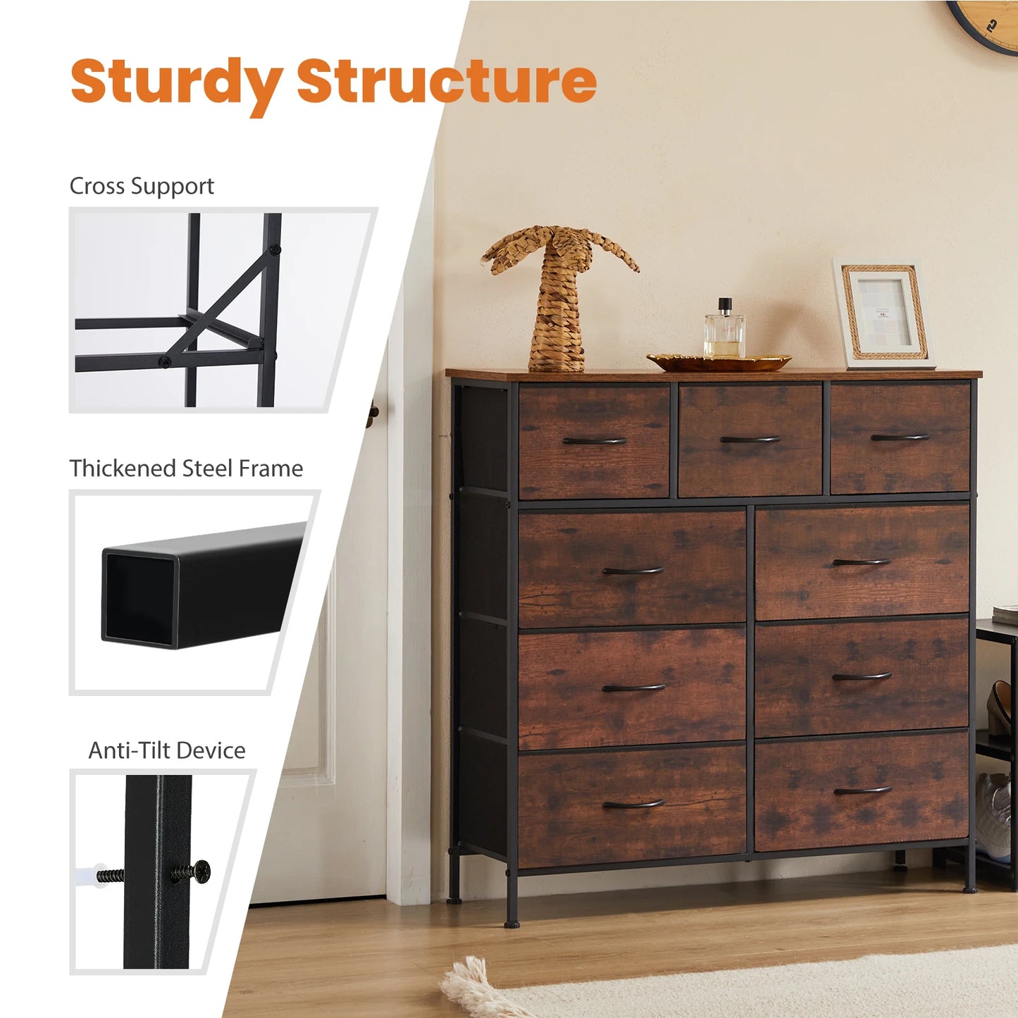 JHK 9 Drawer Fabric Storage Dresser For Bedroom Wardrobe