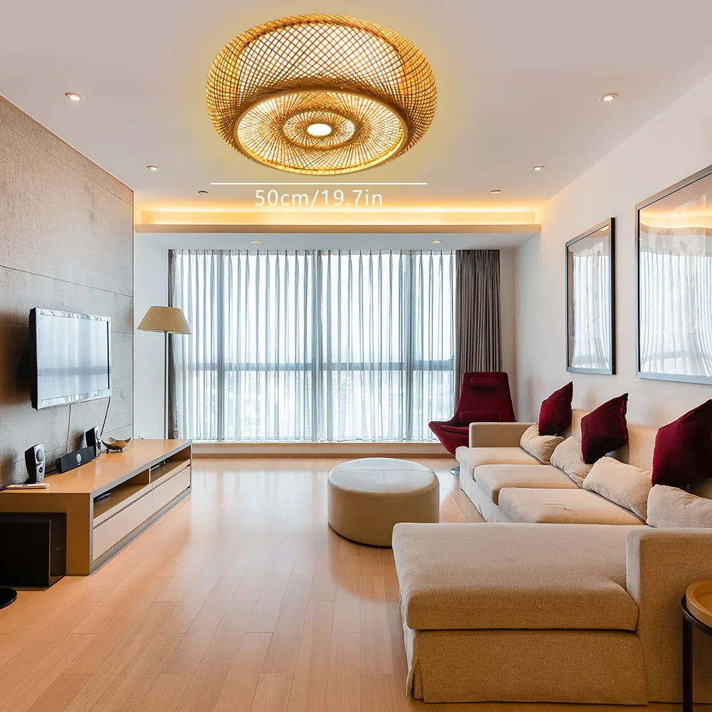 Flush Mount Bamboo Shade Ceiling Light Fixture Pendant Lamp