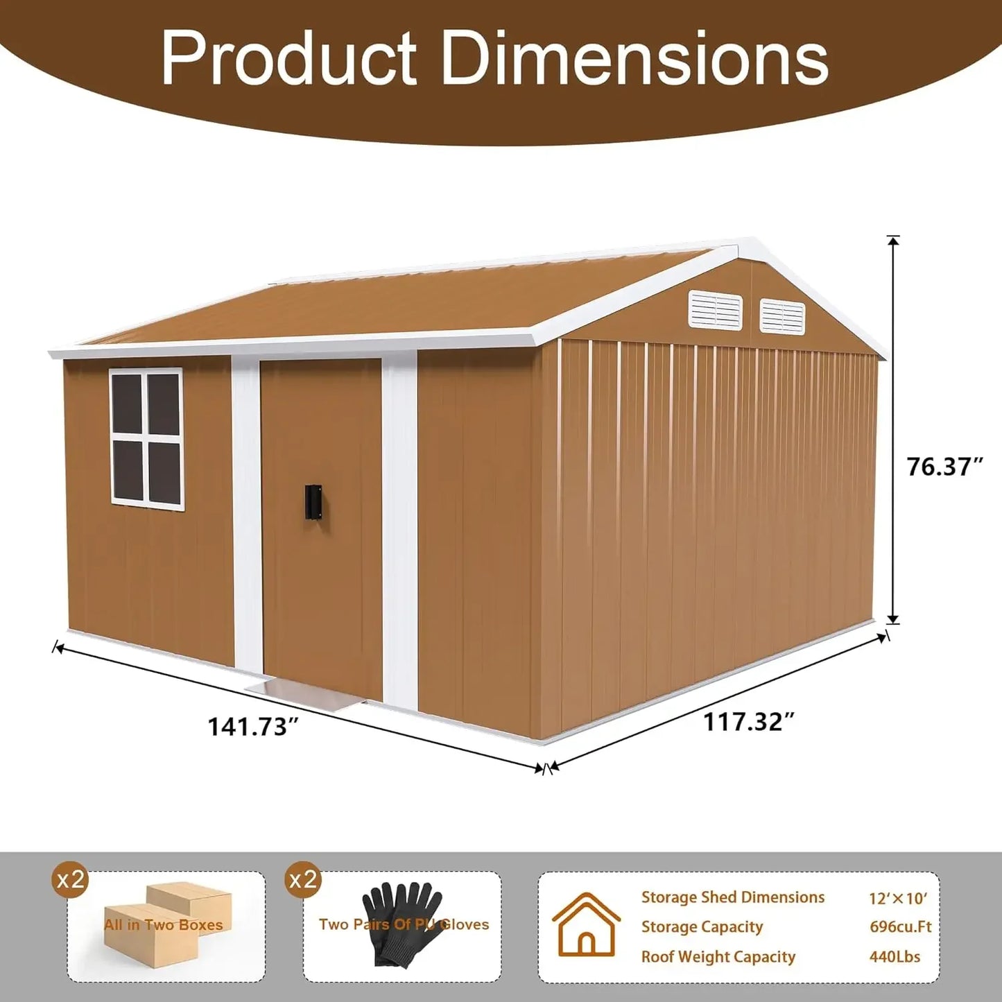 Metal Outdoor Storage Shed With Windows Door Ventilation Heavy Duty