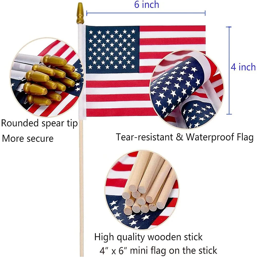 100 Pack American Flags On Sticks For Outdoor Patriotic Yard Decor