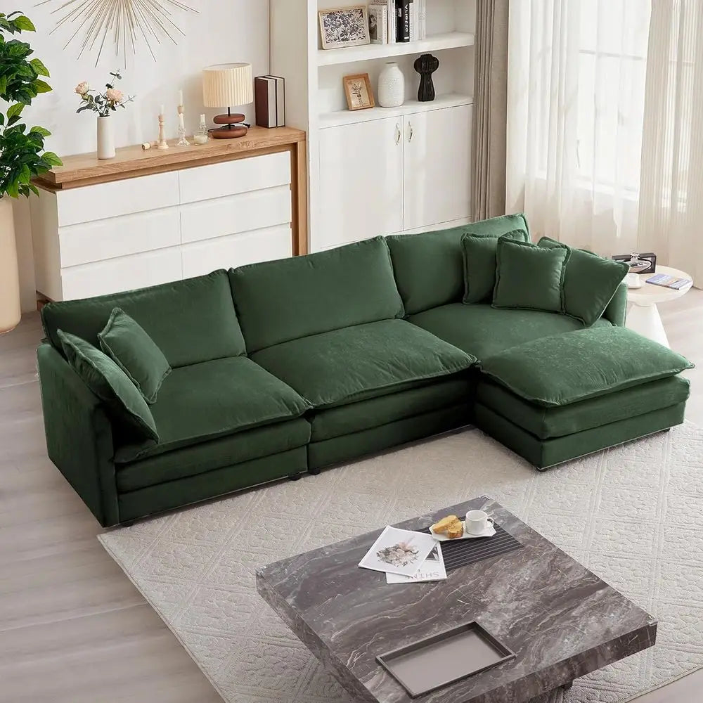 Luxurious 3 Piece Sofa Set With Removable Ottoman Storage