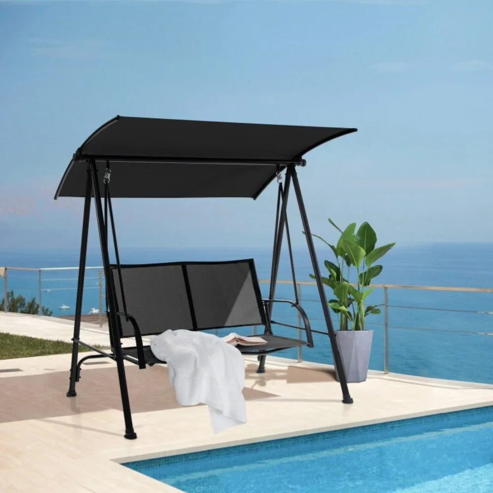 2-Seat Outdoor Patio Swing Chair With Fabric Seat And Frame