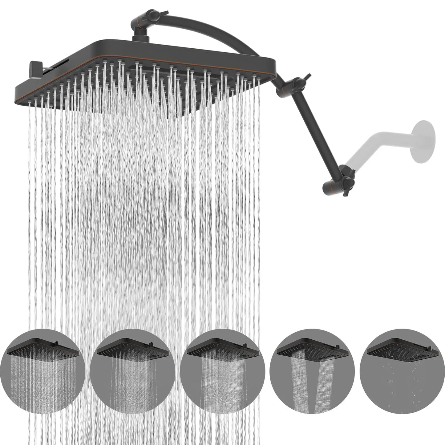 Hibbent Rain Shower Head Square Design With Five Spray Modes