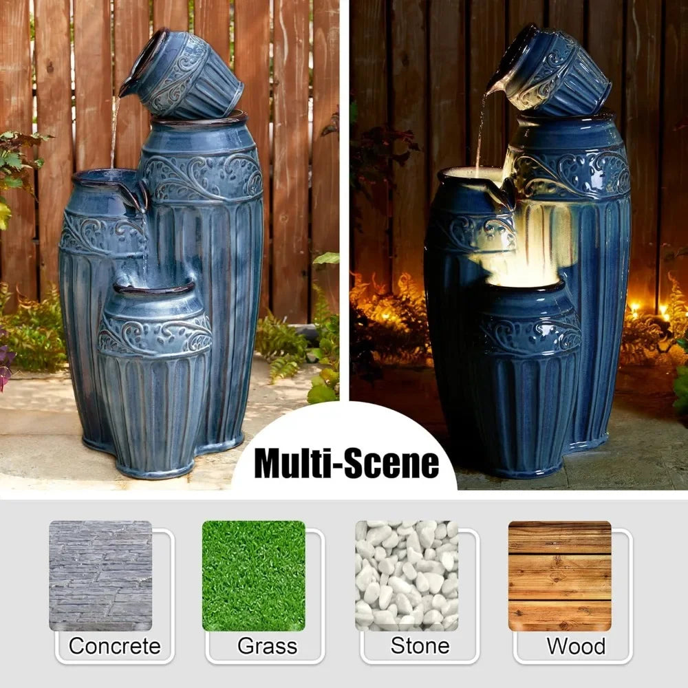 Outdoor Ceramic Fountain With LED Lights And Water Pump
