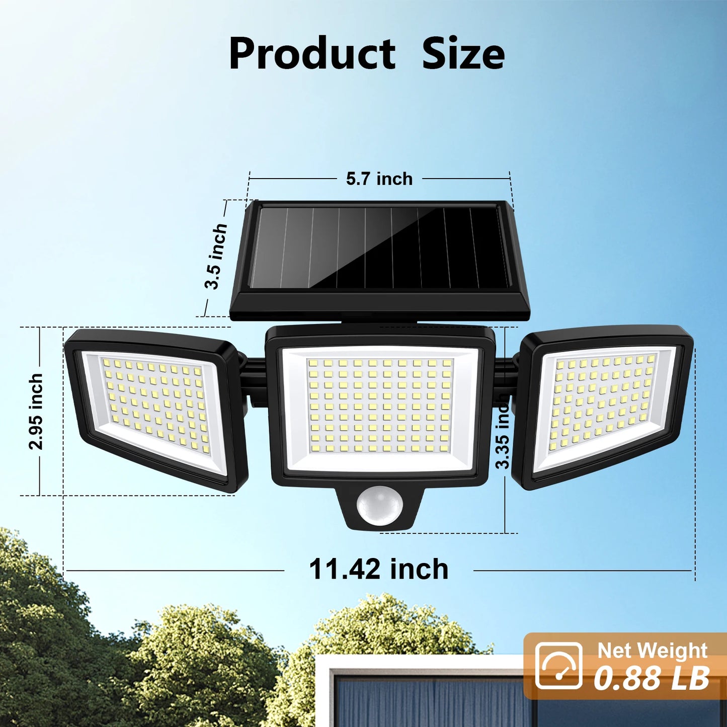 SZRSTH 3 Head Solar Outdoor Motion Sensor Security Light