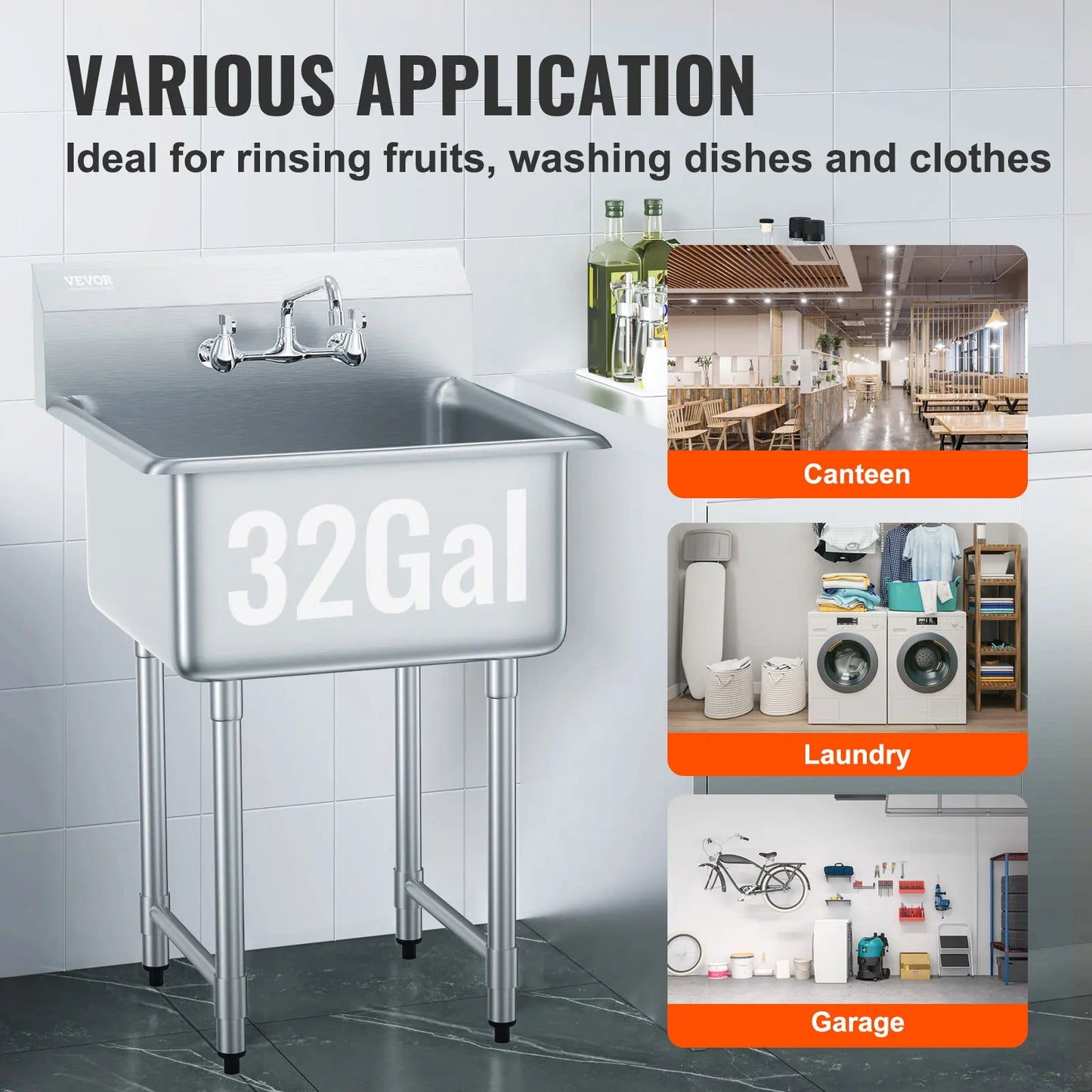 Stainless Steel Kitchen Prep And Utility Sink One Compartment Commercial
