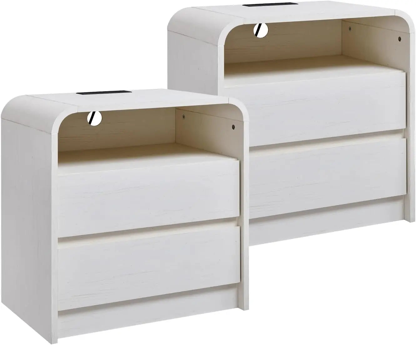 Modern Nightstands Set Of 2 With Drawers And Charging Station