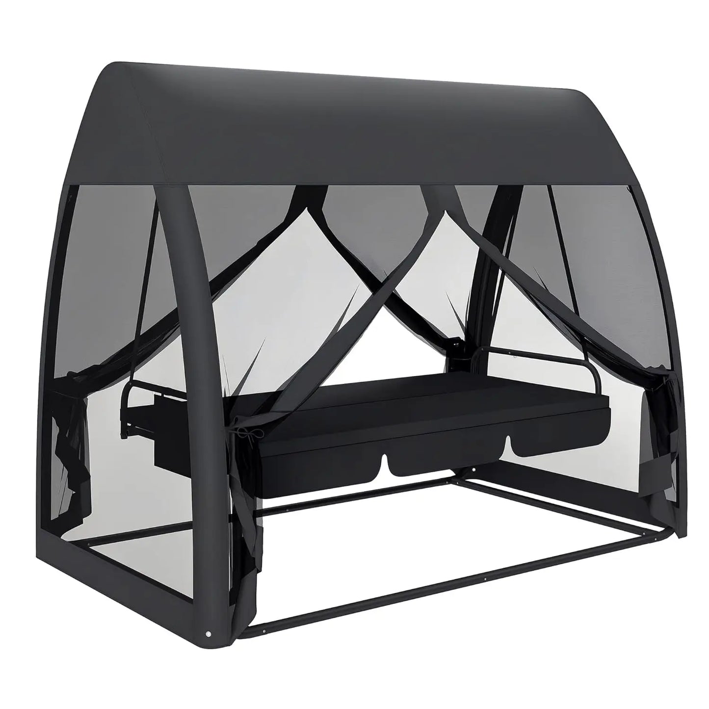 3 Seat Patio Swing Chair With Convertible Backrest And Canopy