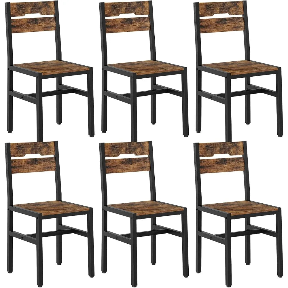Dining Chairs Set Of 6 Rustic Wood And Metal Frame
