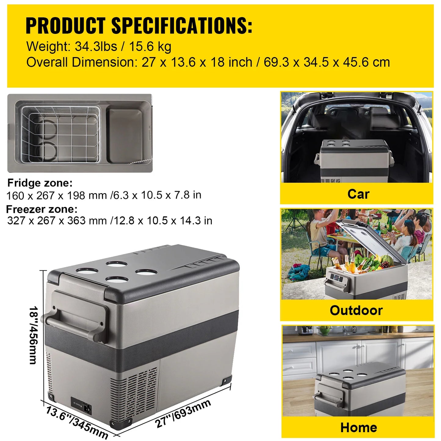 SucceBuy Portable Car Refrigerator Freezer Cooler Compressor 110-240V Camping