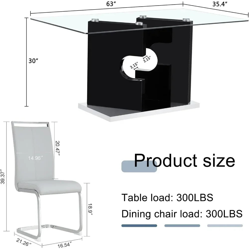 7 Piece Dining Set With Tempered Glass Table And Chairs