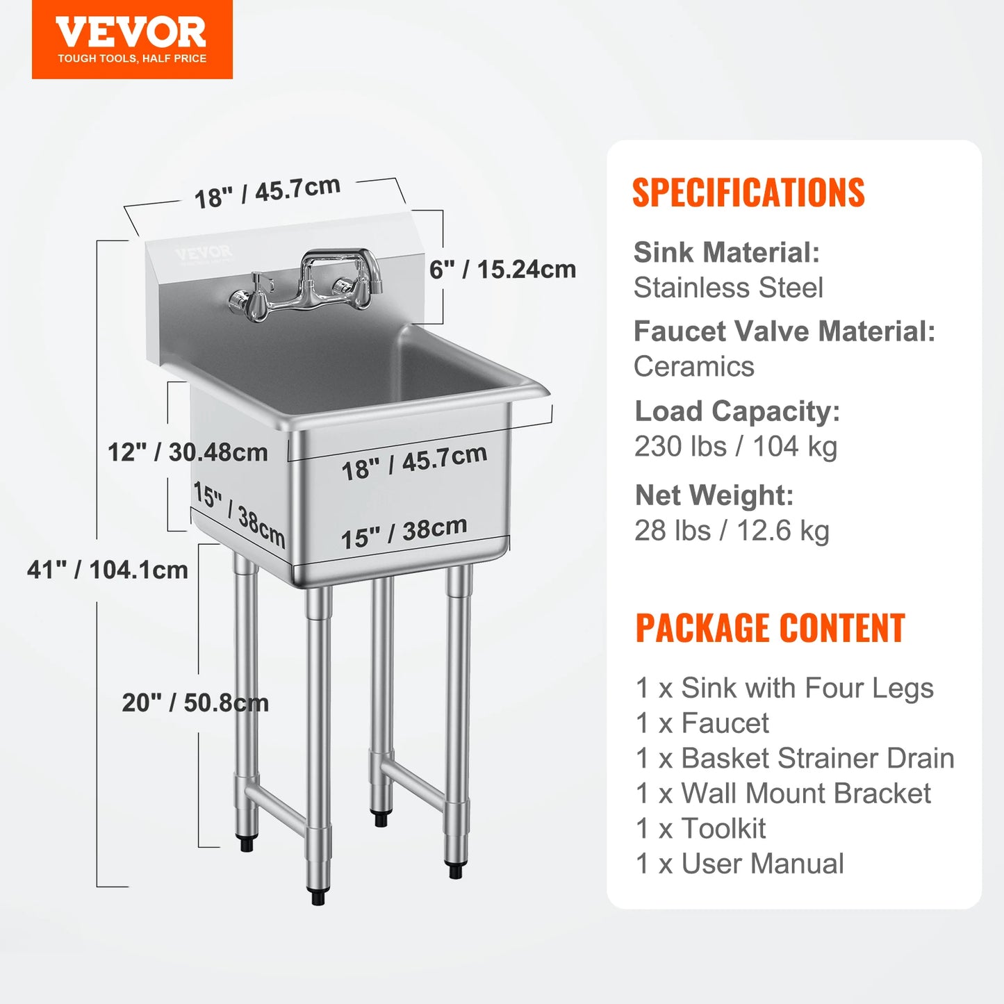 Stainless Steel Kitchen Prep And Utility Sink One Compartment Commercial