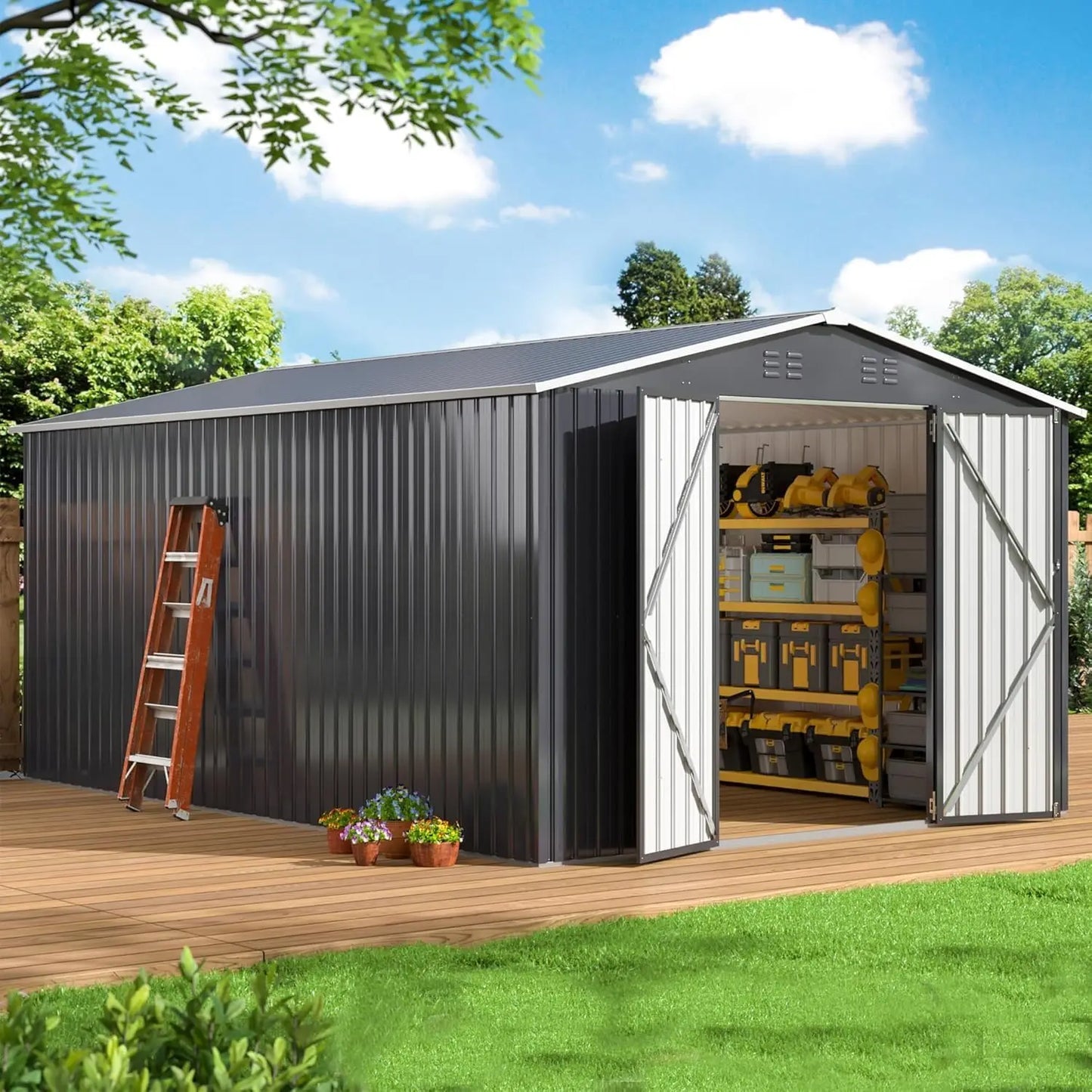 XIAOLANG Metal Outdoor Storage Shed With Lockable Doors