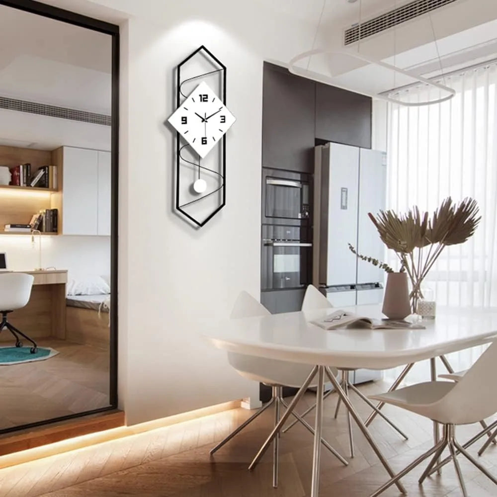 Silent Quartz Metal Wall Clock With Pendulum And Hook
