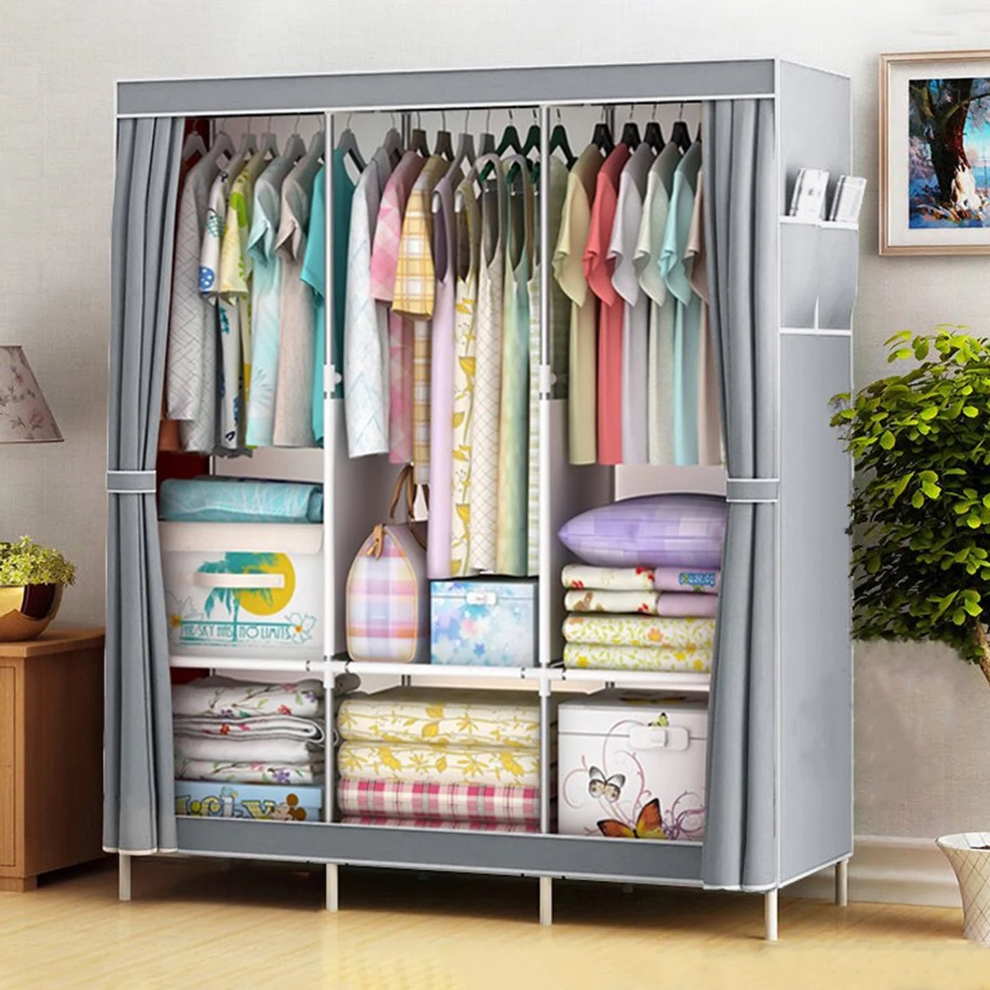 Portable Wardrobe Closet Rack With Nonwoven Fabric Cover