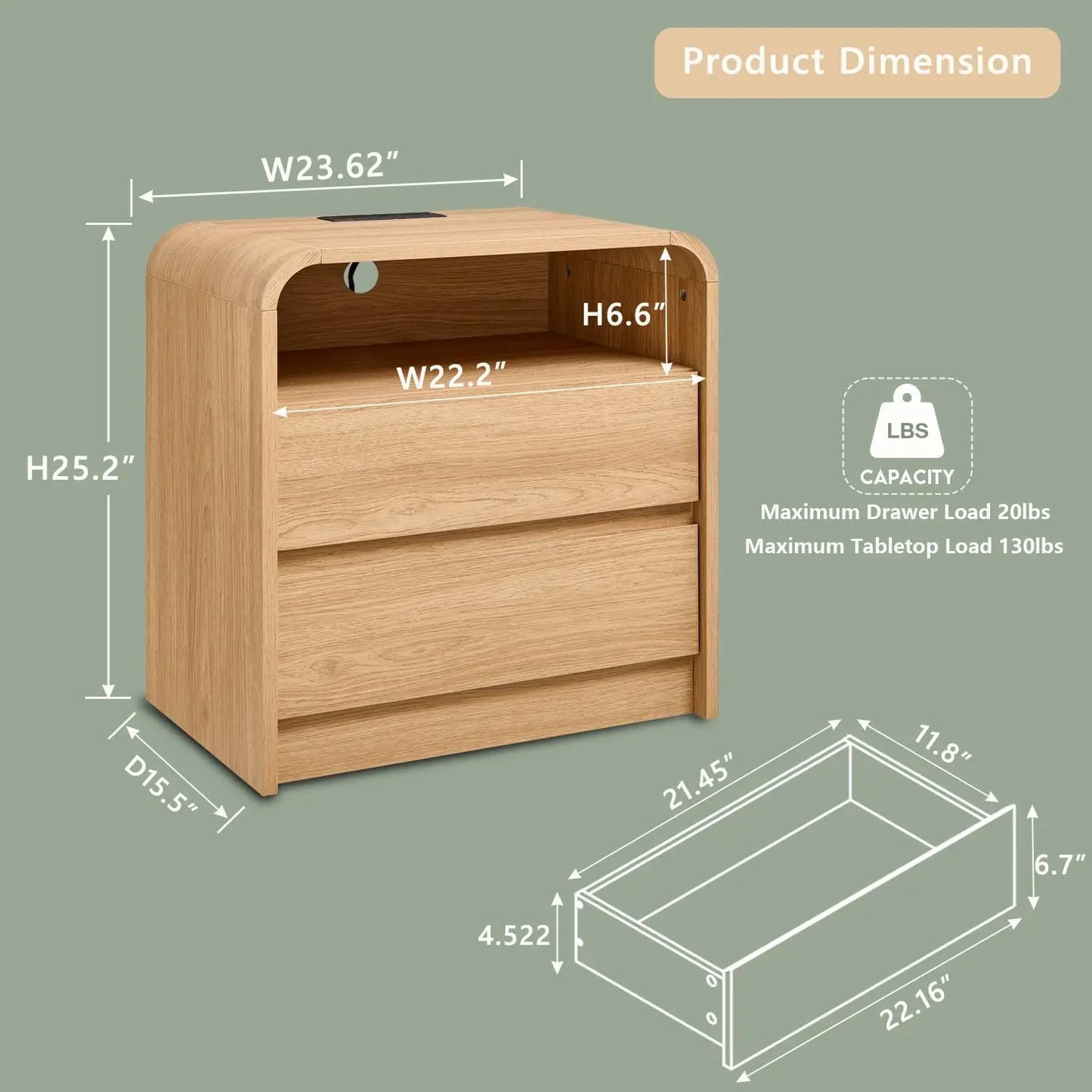 Modern Nightstands Set Of 2 With Drawers And Charging Station