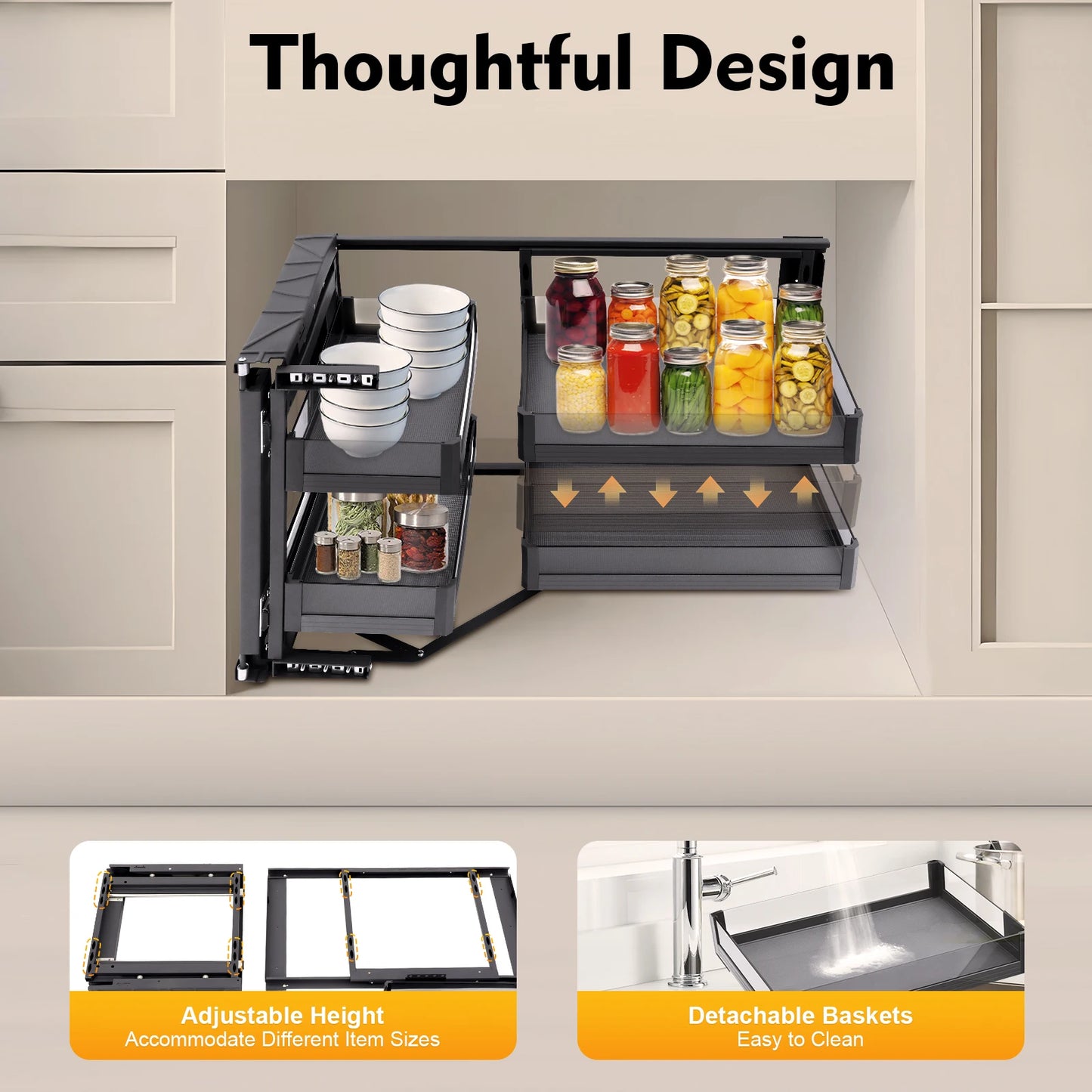 Bymaocar Blind Corner Cabinet Pull-Out Organizer, 2-Tier Swing Tray