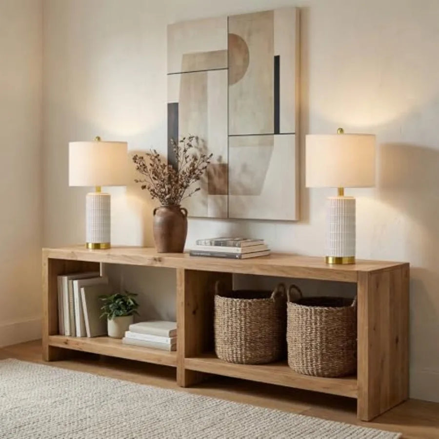 Set Of 2 Modern Ceramic Nightstand Lamps With Gold Bases
