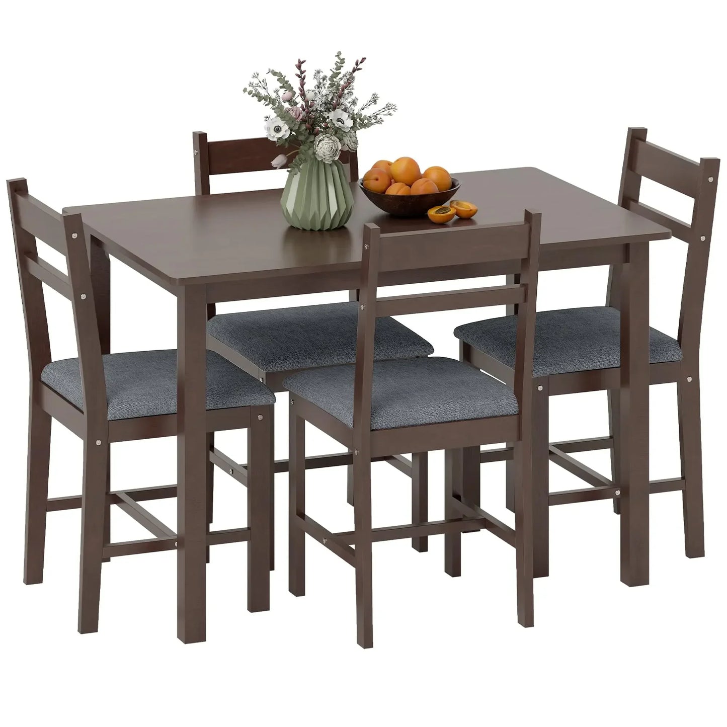 5-Piece Solid Wood Dining Set For 4 Farmhouse Kitchen