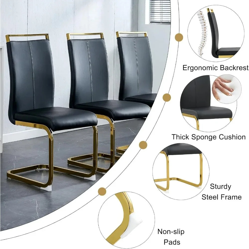 5 Piece Dining Set With Tempered Glass Table PU Chairs