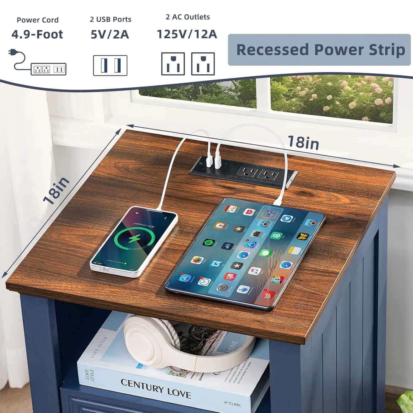 Farmhouse Night Stands Set 2 With Charging Station And Drawers