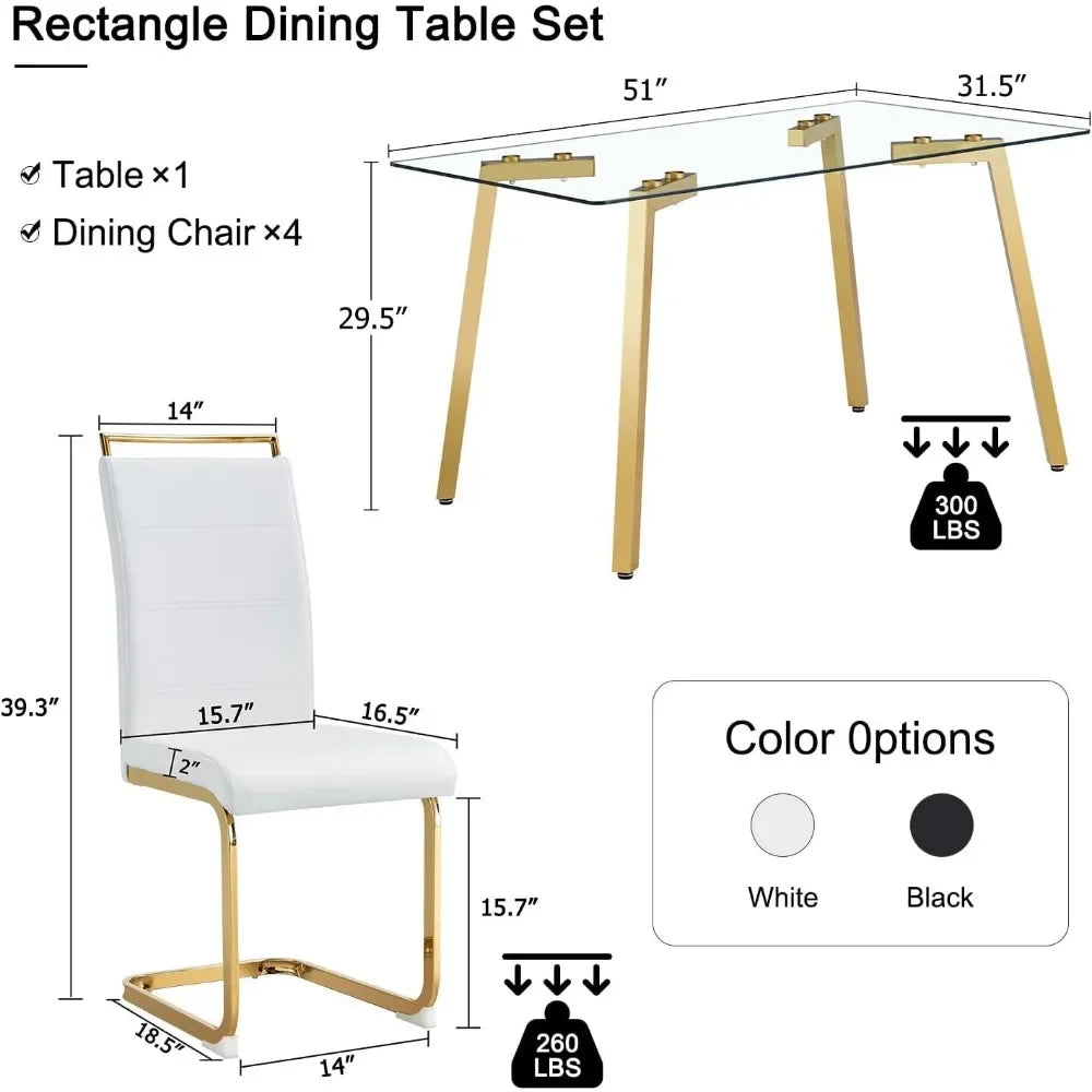 Dining Table Set With Gold Legs And Faux Leather Chairs