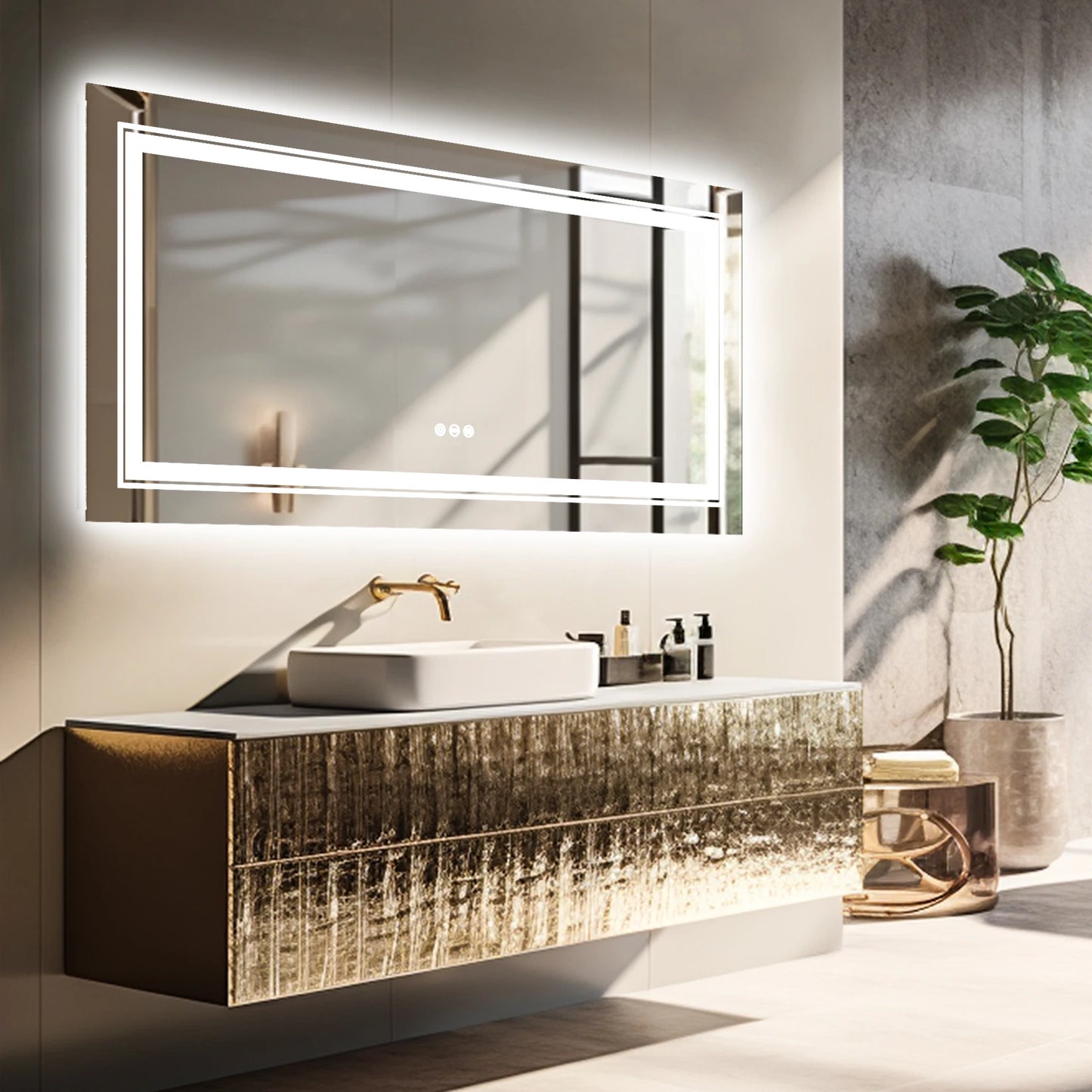 Wisfor LED Backlit Anti-Fog Bathroom Mirror With Front And Backlight