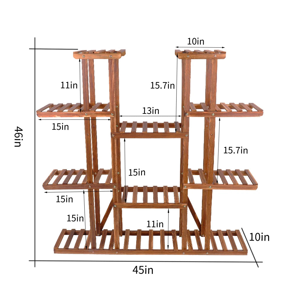 11 Tier Wood Plant Stand Carbonized Display Shelf Garden Decor