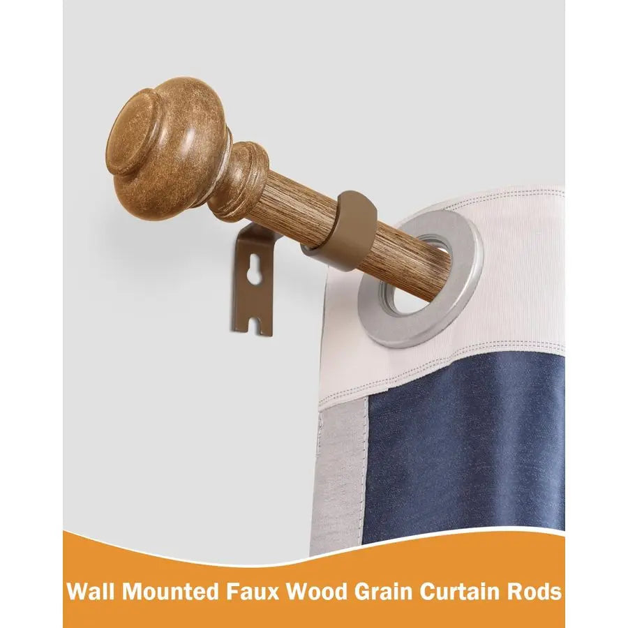 Curtain Rods Heavy Duty With Imitation Wood Grain Finials
