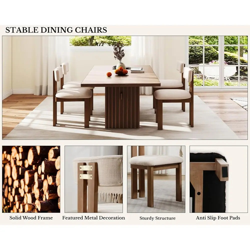 Fabric Upholstered Dining Chairs Set Of 6 With Curved Backs And Wood Legs