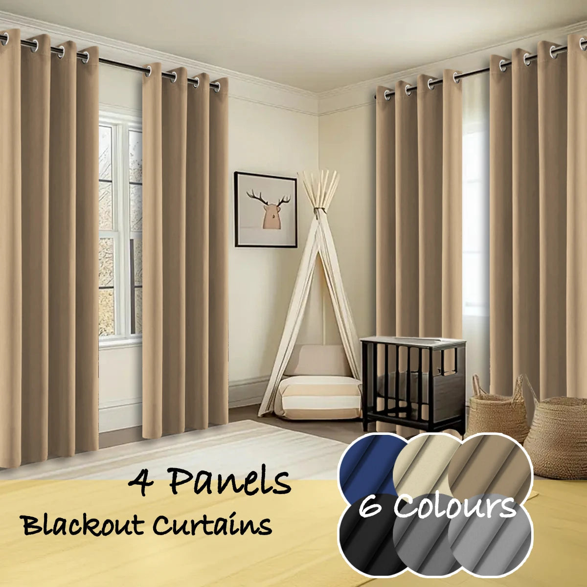 Thermal Insulated Blackout Curtains 4 Panels For Living Room